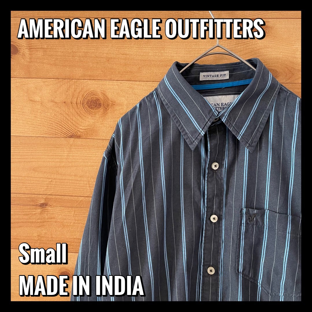 AMERICAN EAGLE OUTFITTERS】ストライプ 柄シャツ 長袖シャツ 刺繍ロゴ