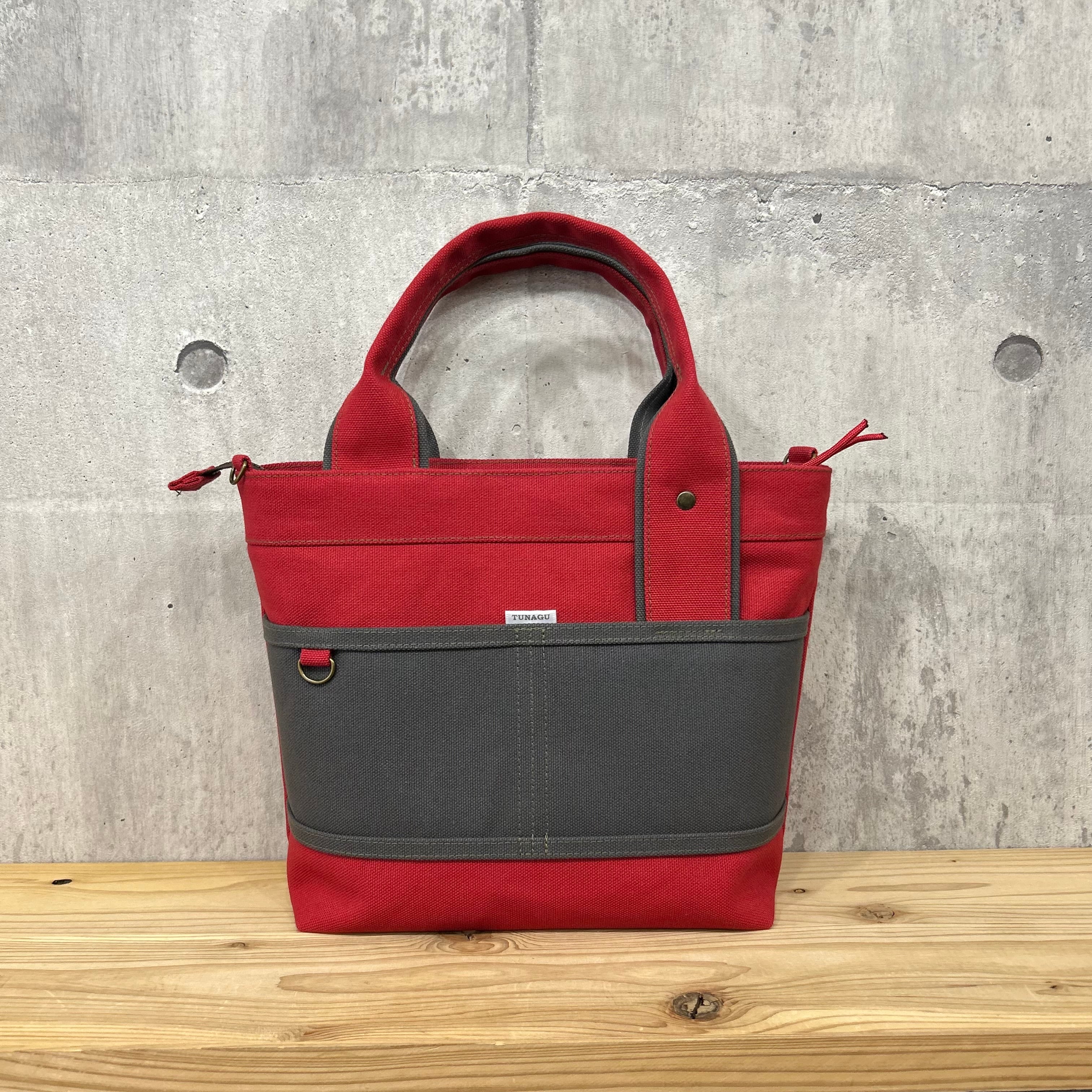 【ファスナーVer.】人気No.1.▽Bi Color Tote "M"【濃赤×アスファルトグレー】