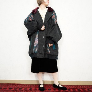 *SPECIAL ITEM* USA VINTAGE MAGGIE M LAWRENCE COLLECTION PATTERNED SWITCHED WOOL VELOUR DESIGN JACKET/アメリカ古着柄切替ウールベロアデザインジャケット