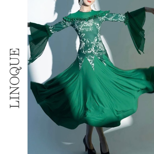 ベルスリーブ花柄フリルロングドレス 2color 【L00082】