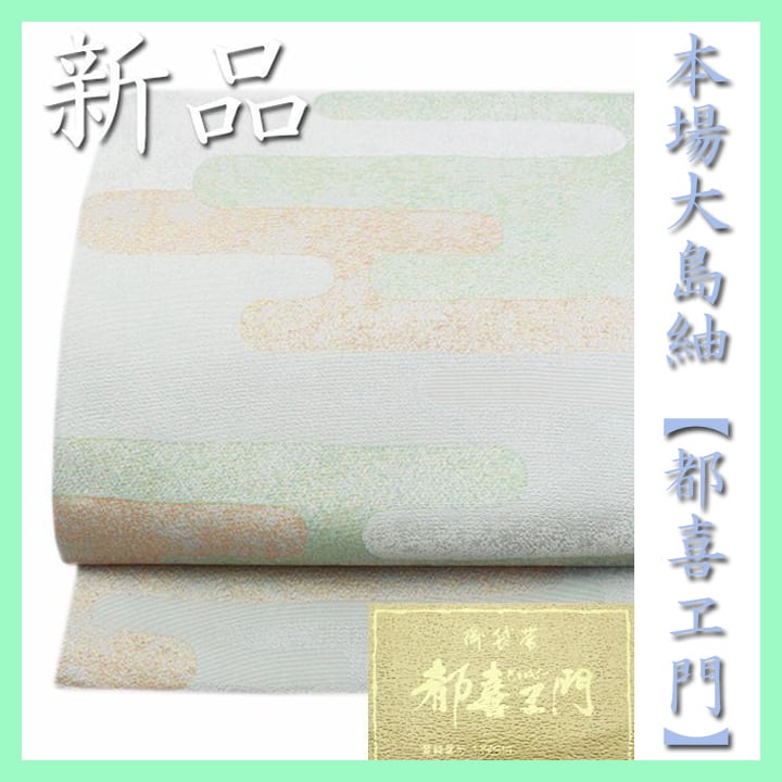 本場大島紬の最高峰【都喜エ門】 名門【藤絹織物】 上品なライトグレー 新品の袋帯 〈銀座 一凛〉