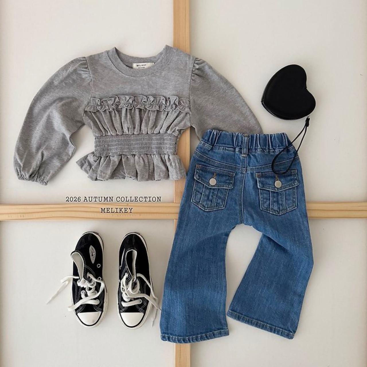 韓国子供服 / 26Autumn / 〖取寄〗Melikey / スモークフリルTシャツ / 女子服 *XS~JM*