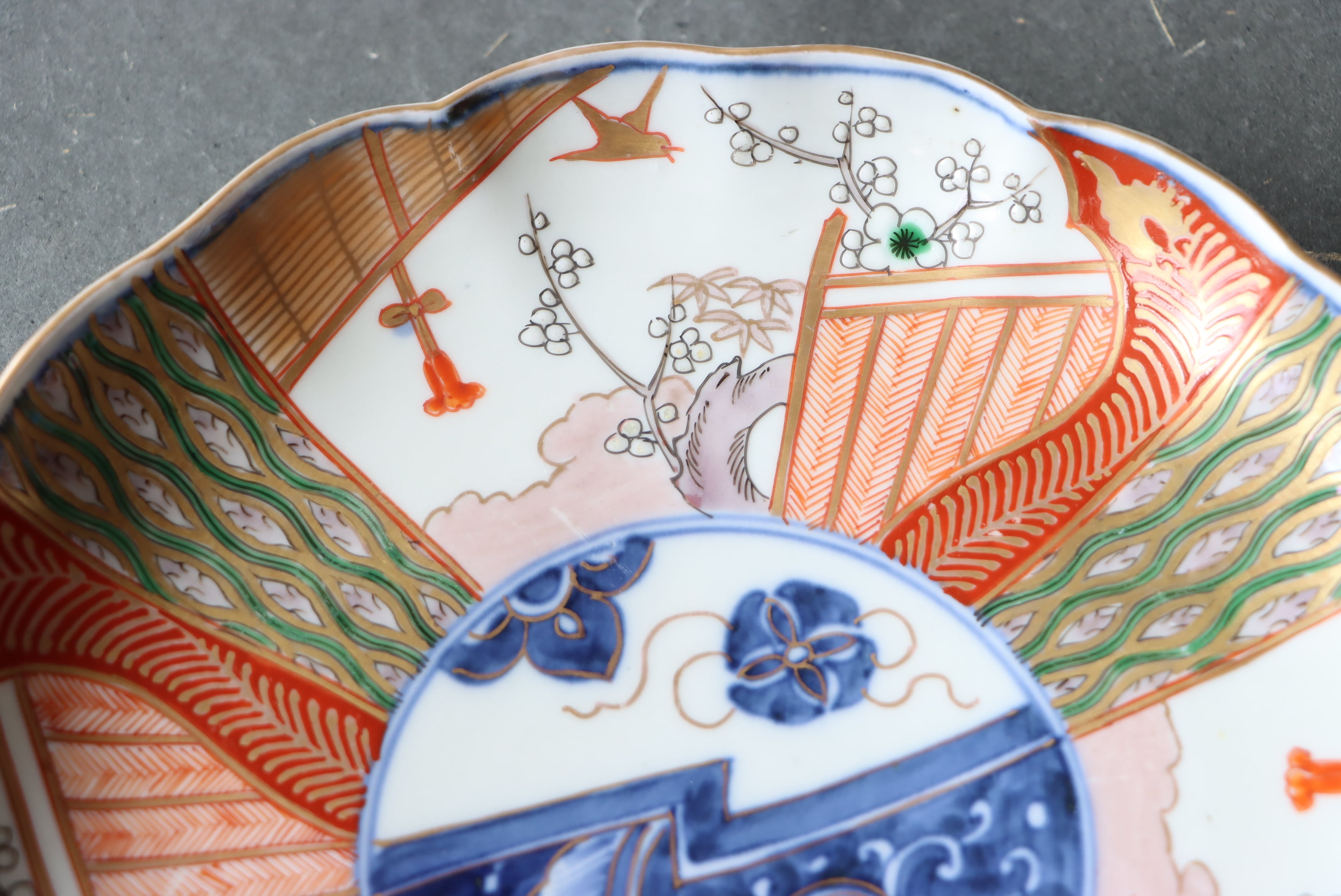 伊万里焼 色絵 花鳥文 中皿 七寸 通りもの/Imari medium size plate