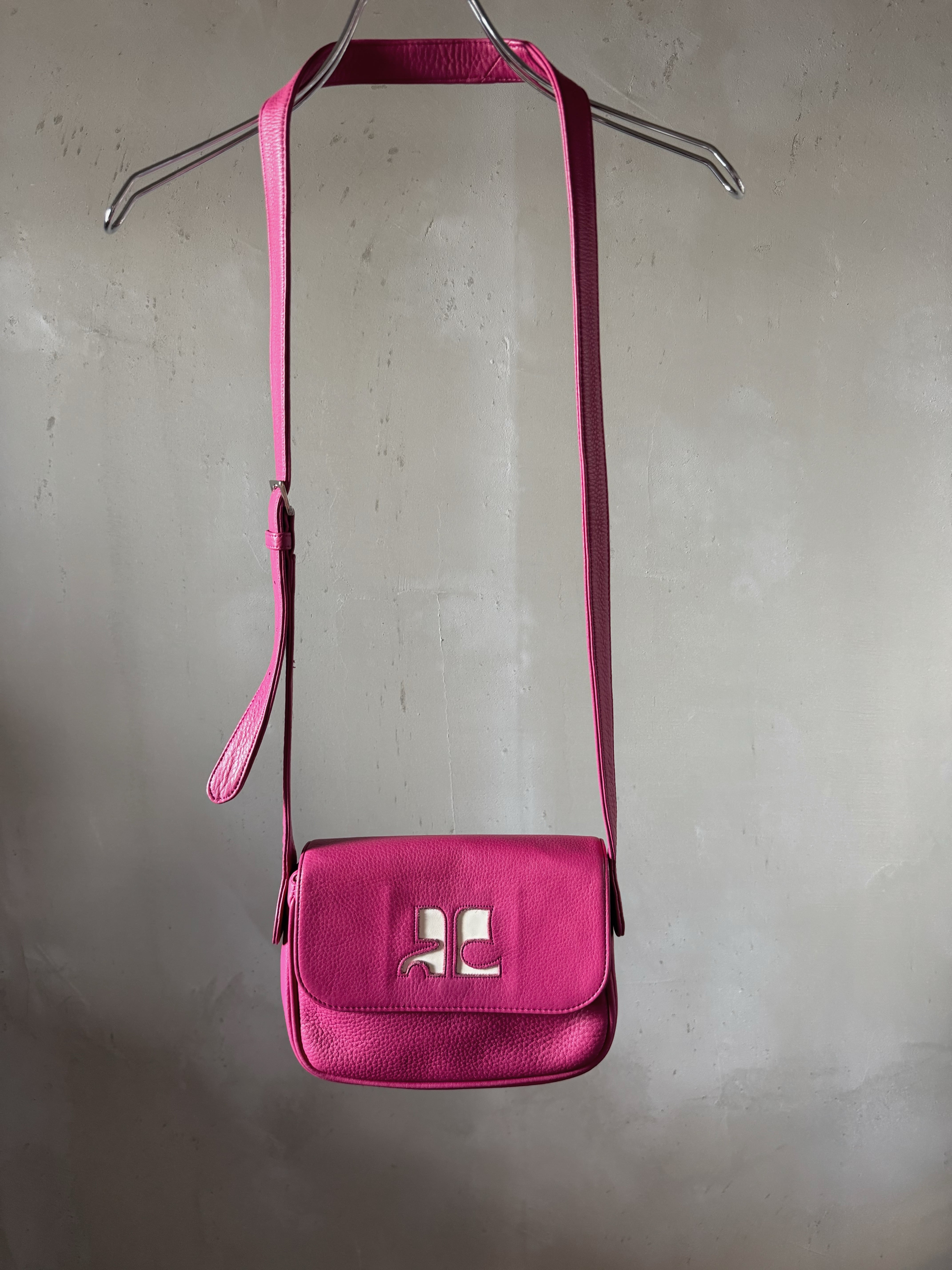 Courrèges real leather hot pink pochette
