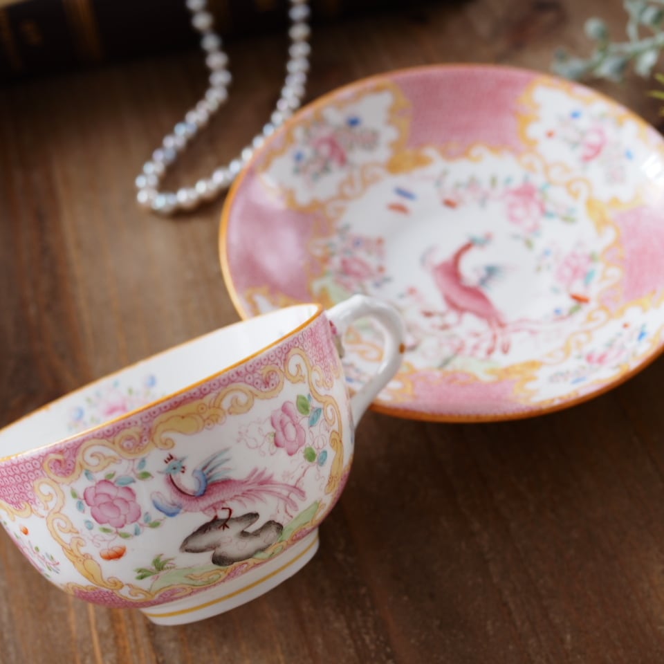 英国ミントン コカトリス ピンク ティーカップ＆ソーサー | antique
