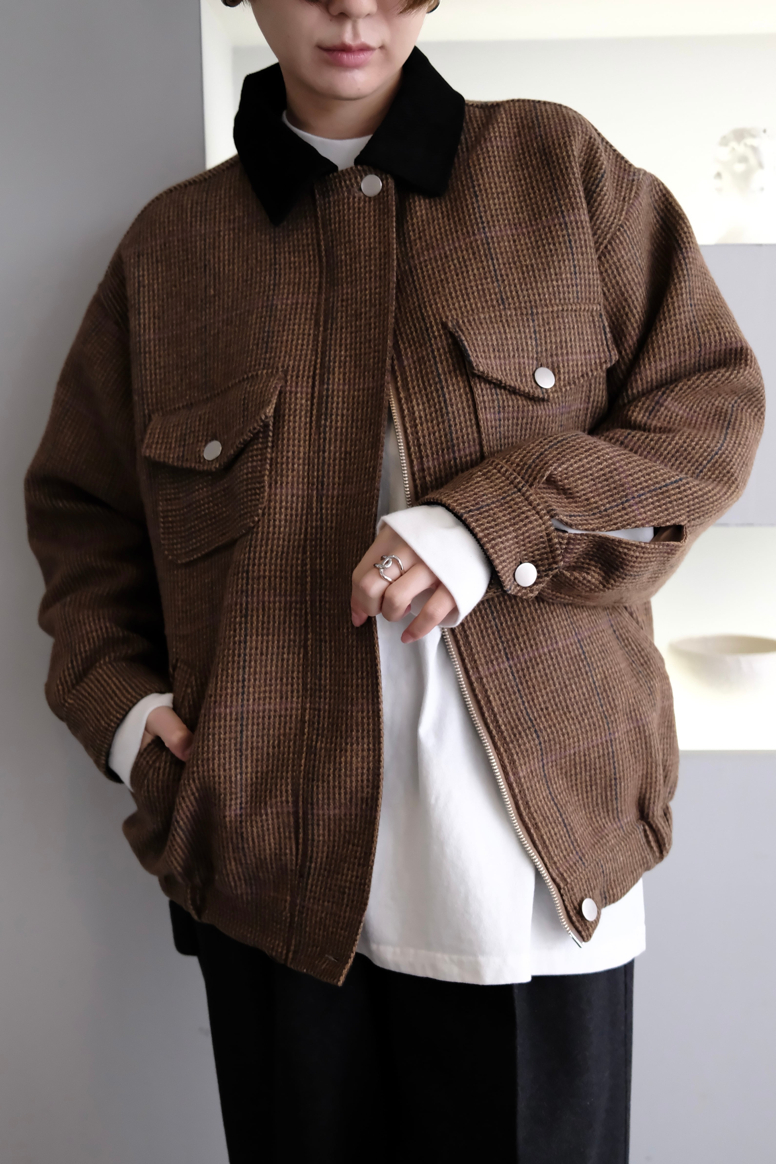 Wool Blend Tweed Jacket ウールブレンドツイードジャケット Brown