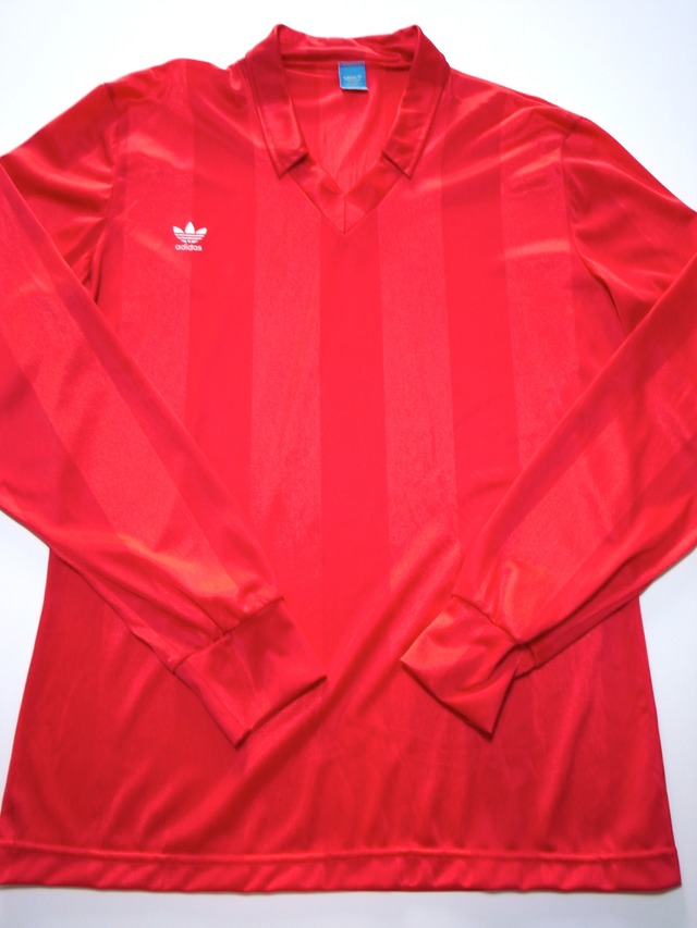 80 Sヴィンテージ アディダス サッカーユニフォーム襟付き 赤赤縦ストライプ Adidas Monte Vintage Sports Wear