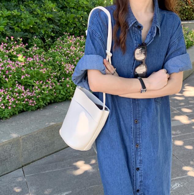 デニムシャツワンピース マキシ丈 オーバーサイズ ゆったり カジュアル シンプル 半袖 Luluca 韓国トレンドファッションluluca ルルカ