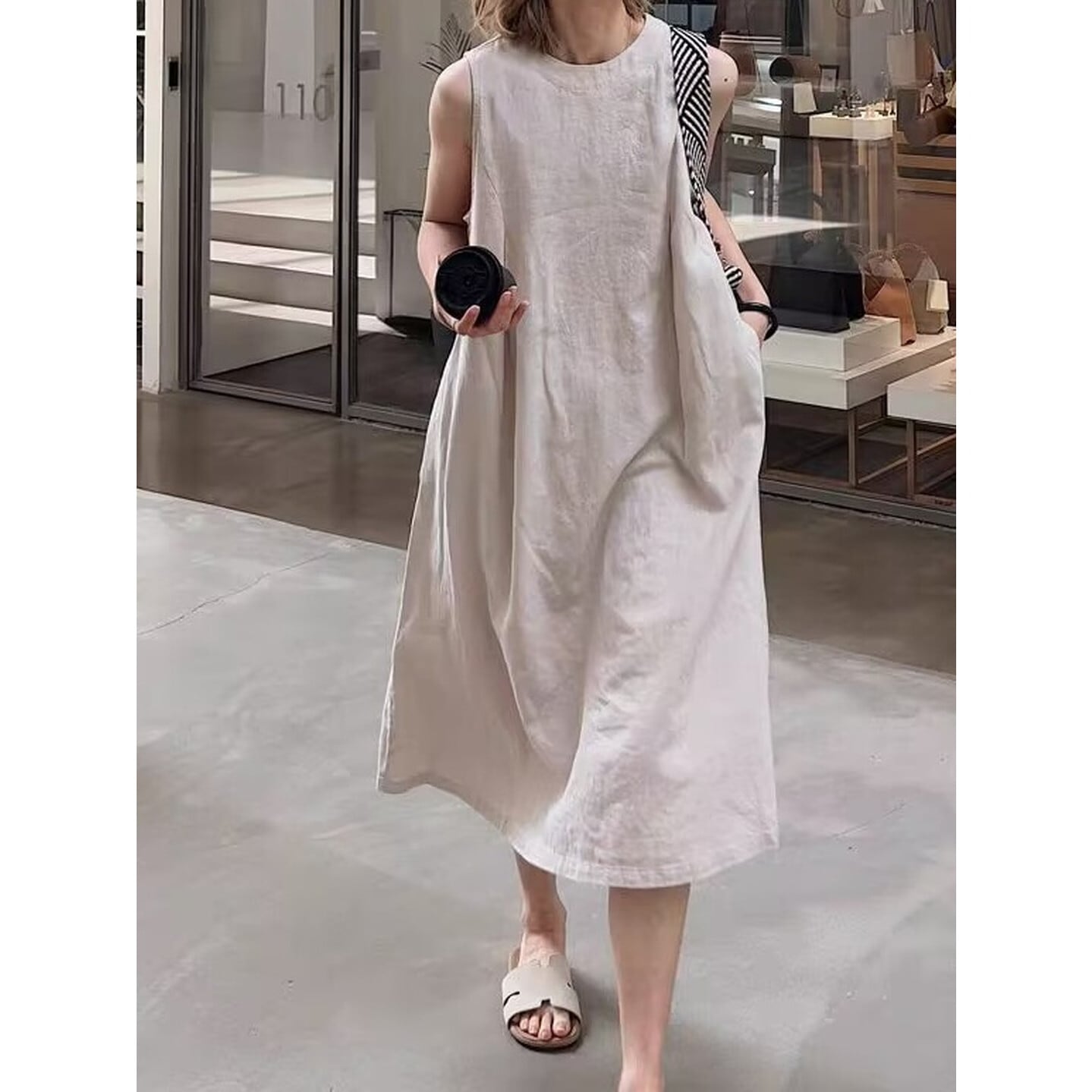 リラックスライン ノースリーブワンピース【M-2XL】 RA3429