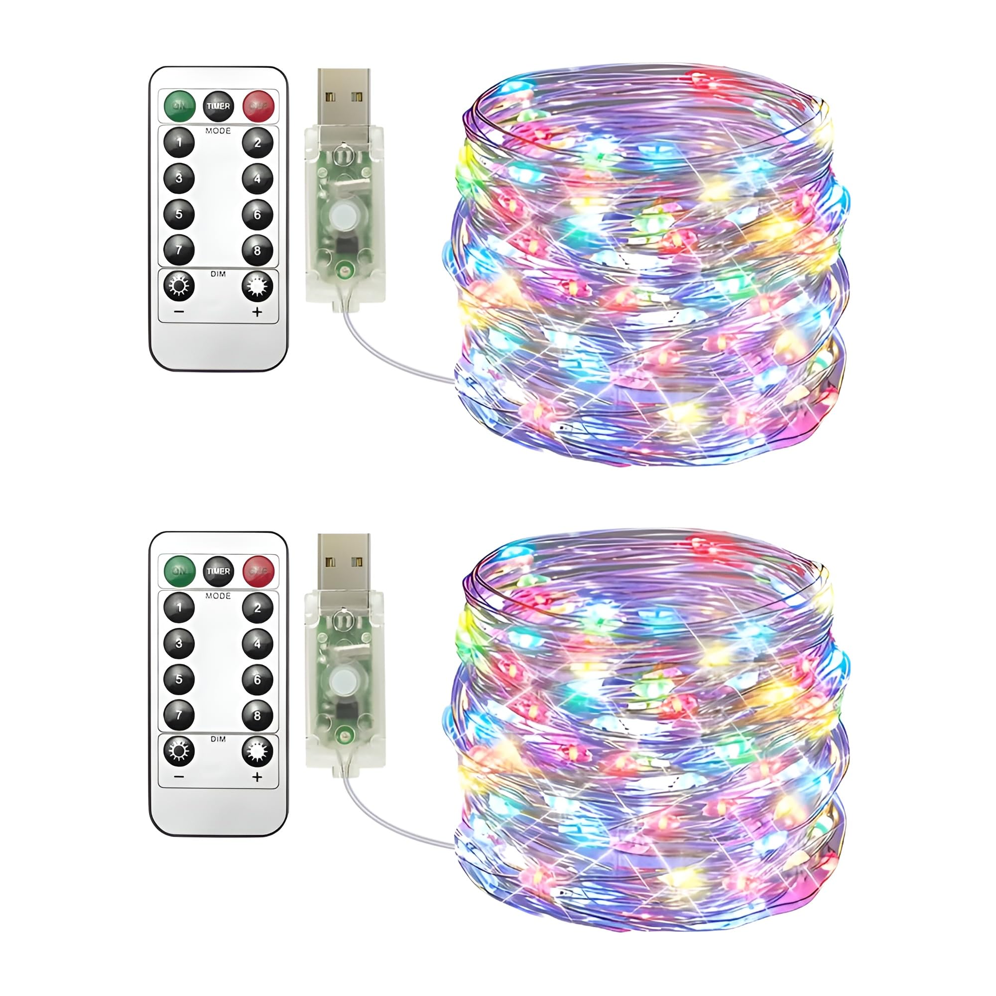 【努力特価】クリアヒル(Clearhill) USBフェアリーライト 2パック、10mのレインボー4色 100LED USB銅線ストリングライト、リモコン付き、8種類のモード、タイマー機能、調光可能、クリスマスやベッドルーム、屋内外に対応