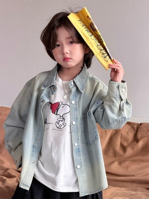 ユーズド風デニムシャツ（ウォッシュブルー）XDJK 2026春｜90-150cm｜トップス｜色褪せ風｜ボタンシャツ ［取寄］