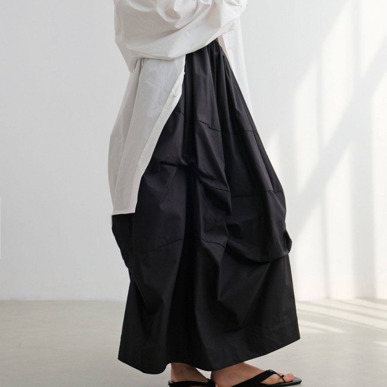 drape maxi-length gathered flare skirt  T4440