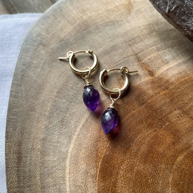 Amethyst＊Hoop/14K gf