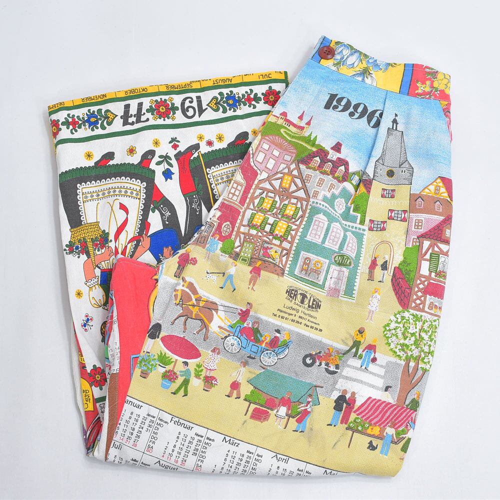 Remakeリメイク ヴィンテージ テキスタイル パッチワーク デザイン 再構築 ワイド ルーズシルエット バギーパンツ ツギハギ 古着 裏地付き レディースW70~85cm