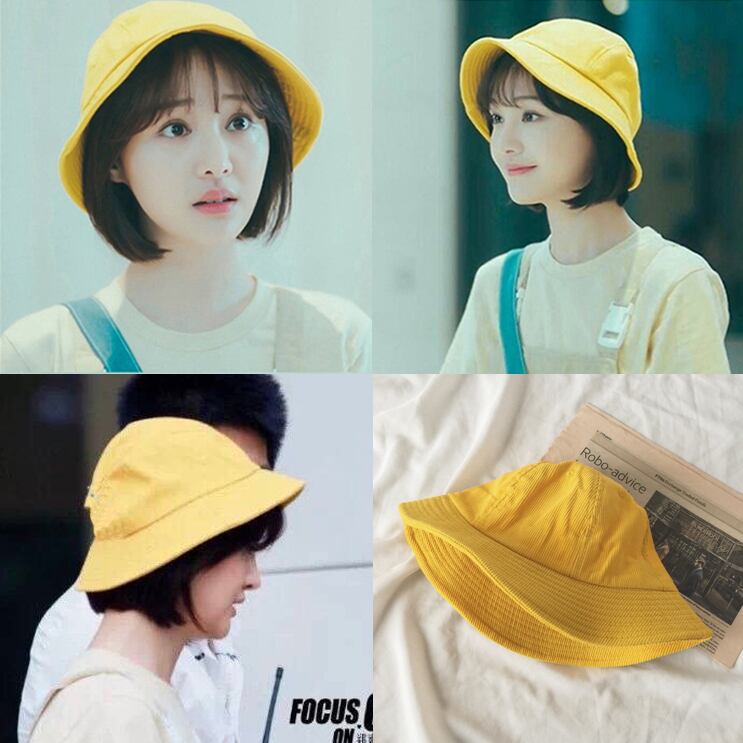 ネットセレブ同一漁師帽子女子小学生オールマッチイエローポットハットキュートチェリーボールアート ブラック・アイド・ピーズ35049011811