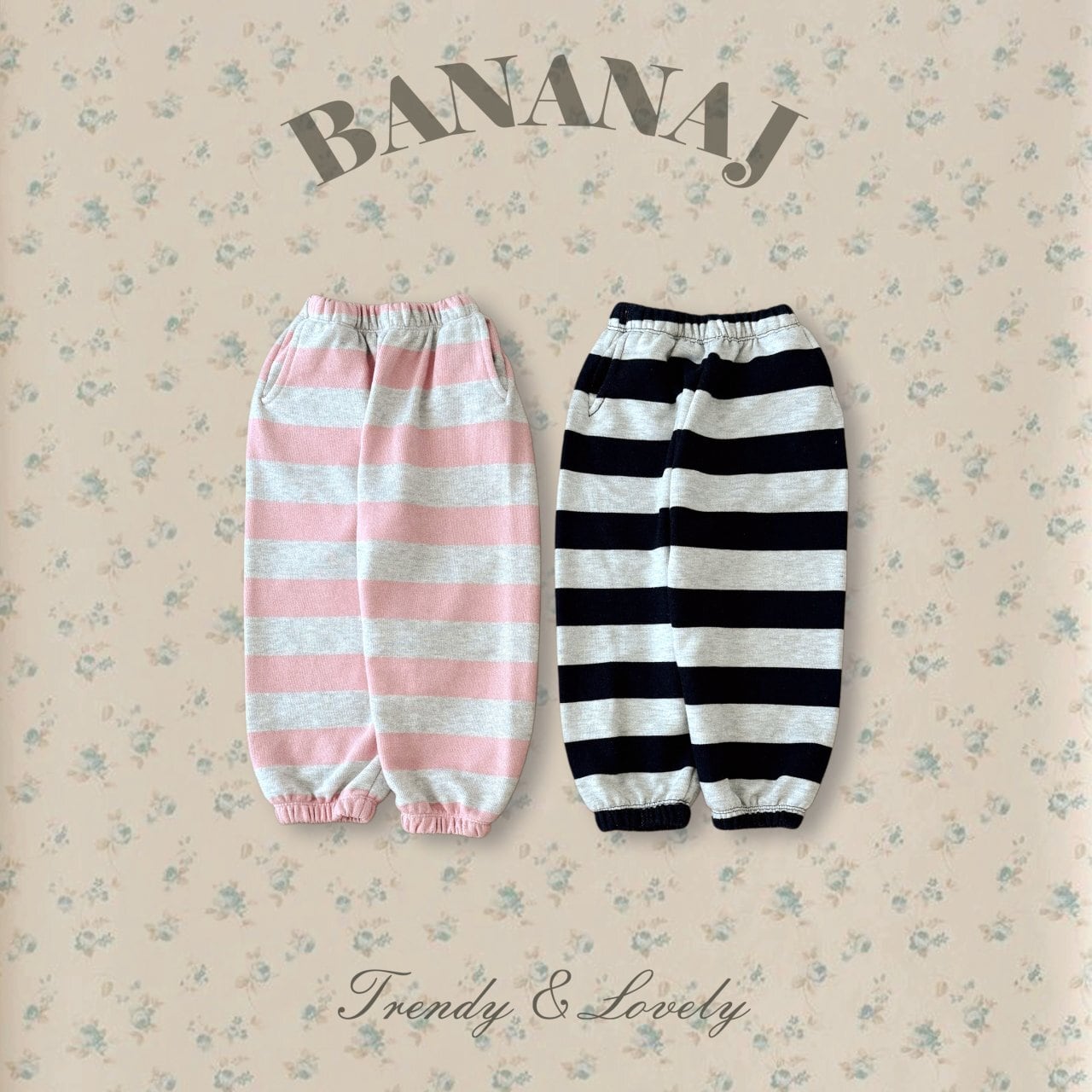 «予約»«ジュニアサイズあり»«Banana J» ボーダージョガーパンツ 2colors