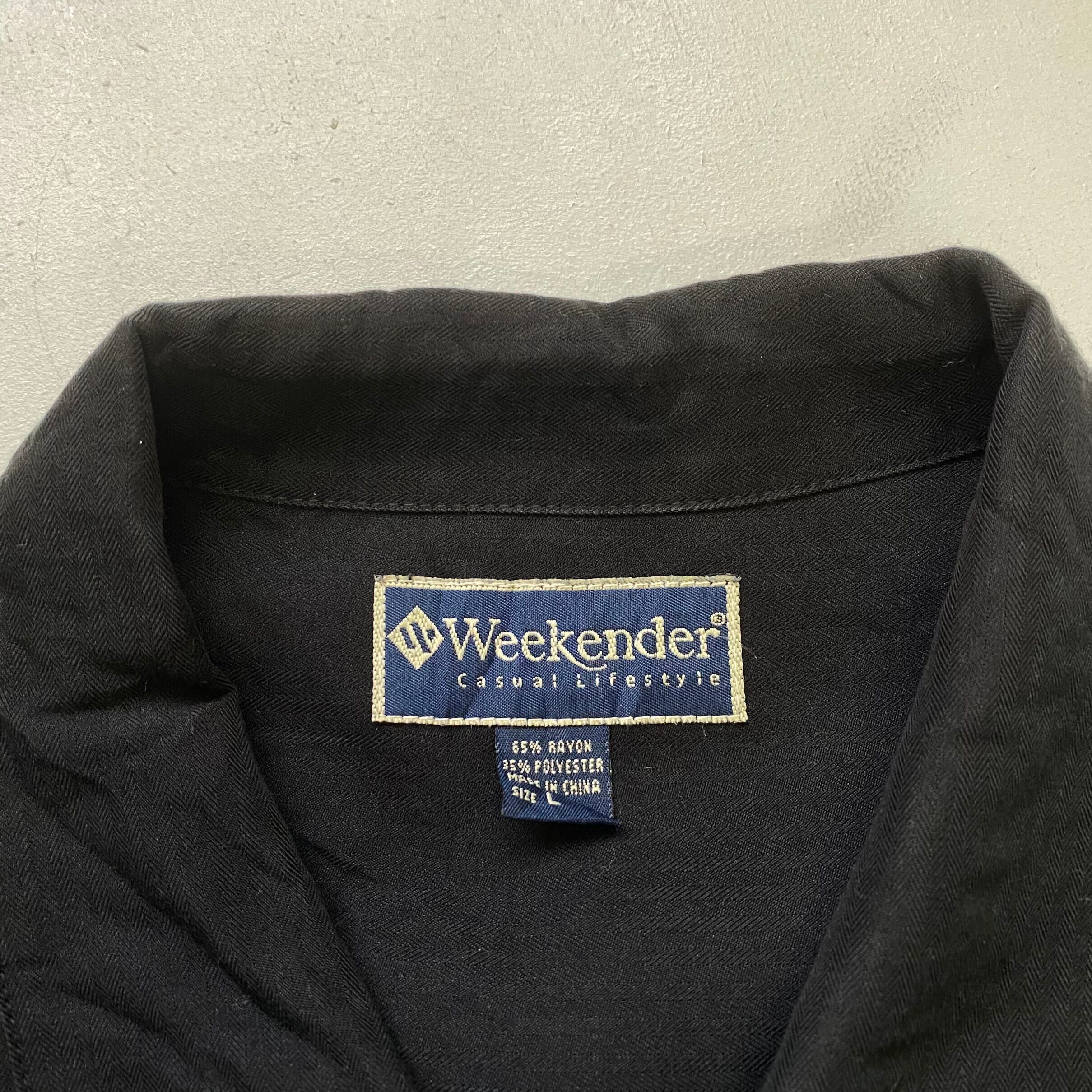 Weekwnder 半袖 レーヨン バック刺繍 ワンポイント 開襟 アロハシャツ