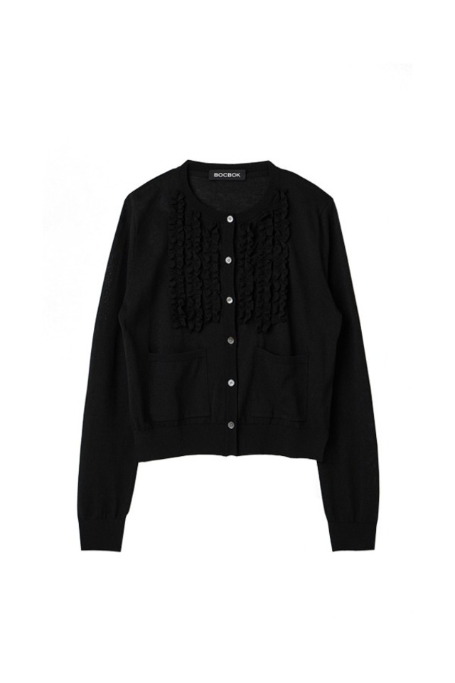 [BOCBOK] TWINKLE FRILL FRILL CARDIGAN (BLACK) 正規品 韓国ブランド 韓国通販 韓国代行 韓国ファッション 日本 店舗 ボクボク bocbok