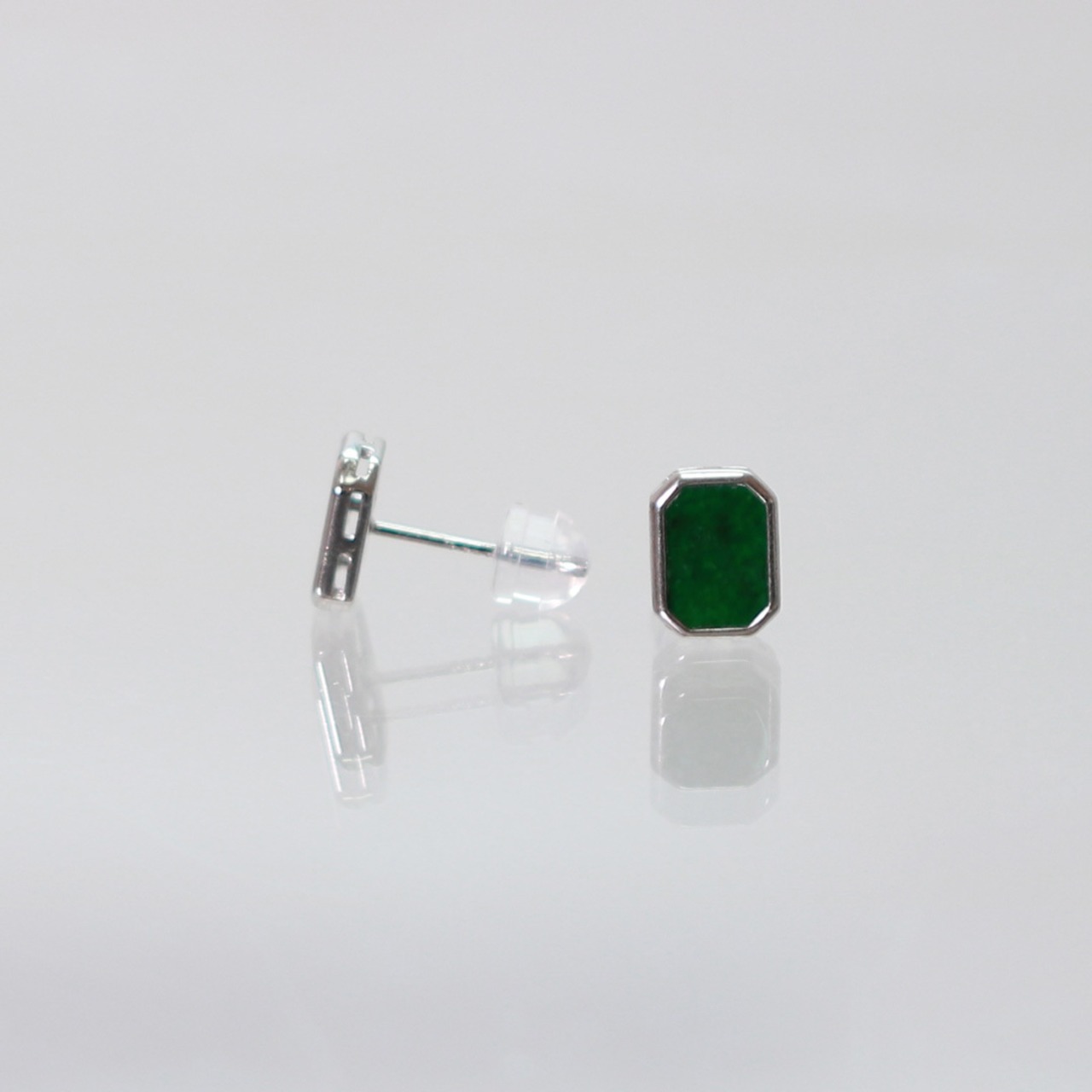 SV rectangle 翡翠ピアス A貨翡翠 jd_mm1241