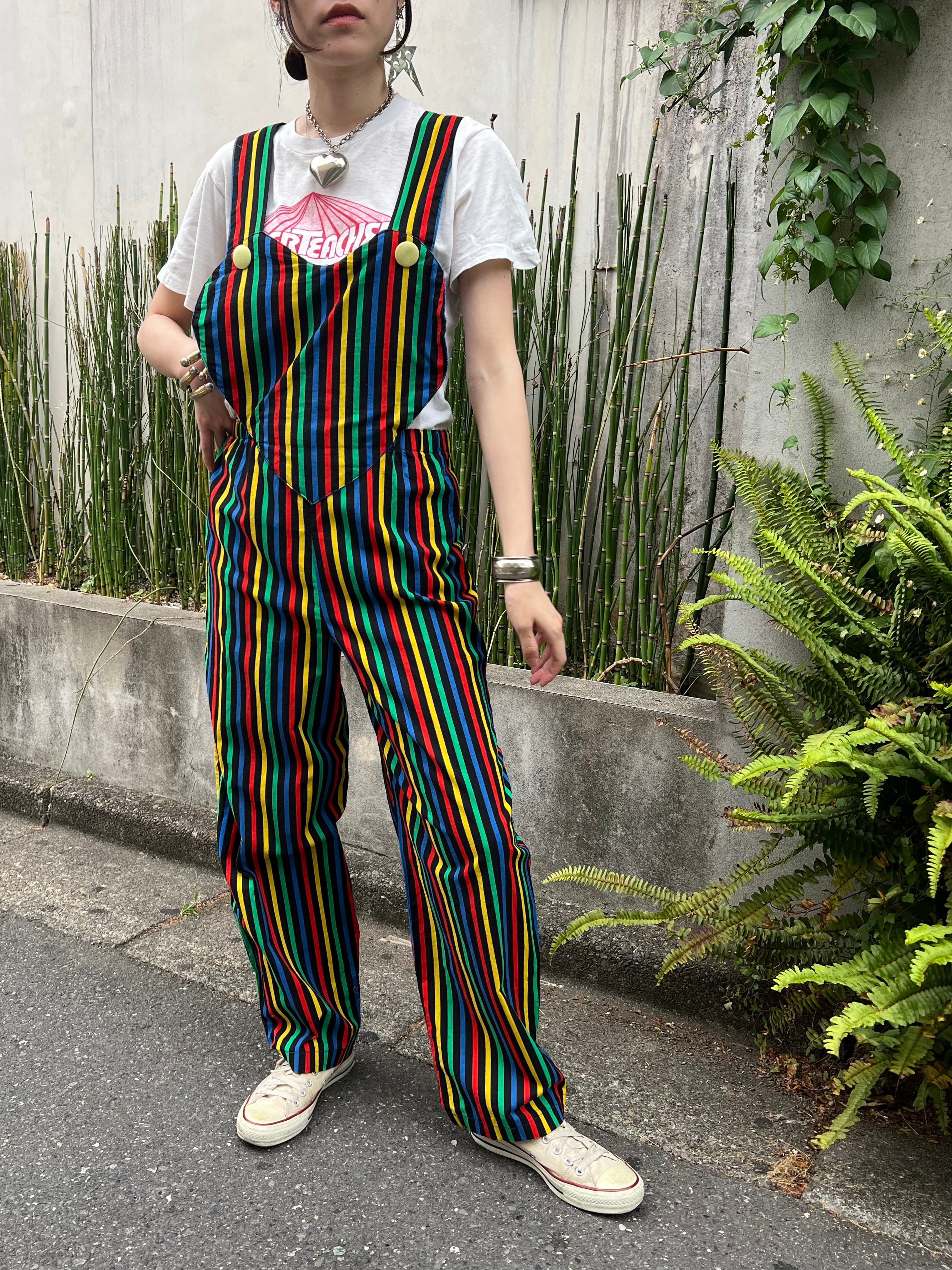 60s -70s Big heart × multicolor Stripe jumpsuits ( ヴィンテージ ...