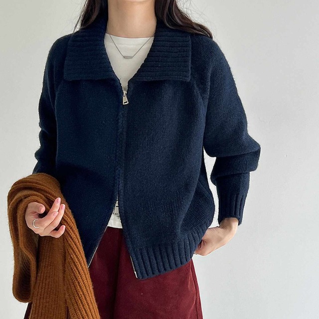 zip-up knit cardigan J00099