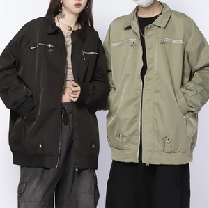 【韓国通販 dgo】UNISEX 2colors ZIPブルゾン ブラック/アーミーグリーン(M3928）
