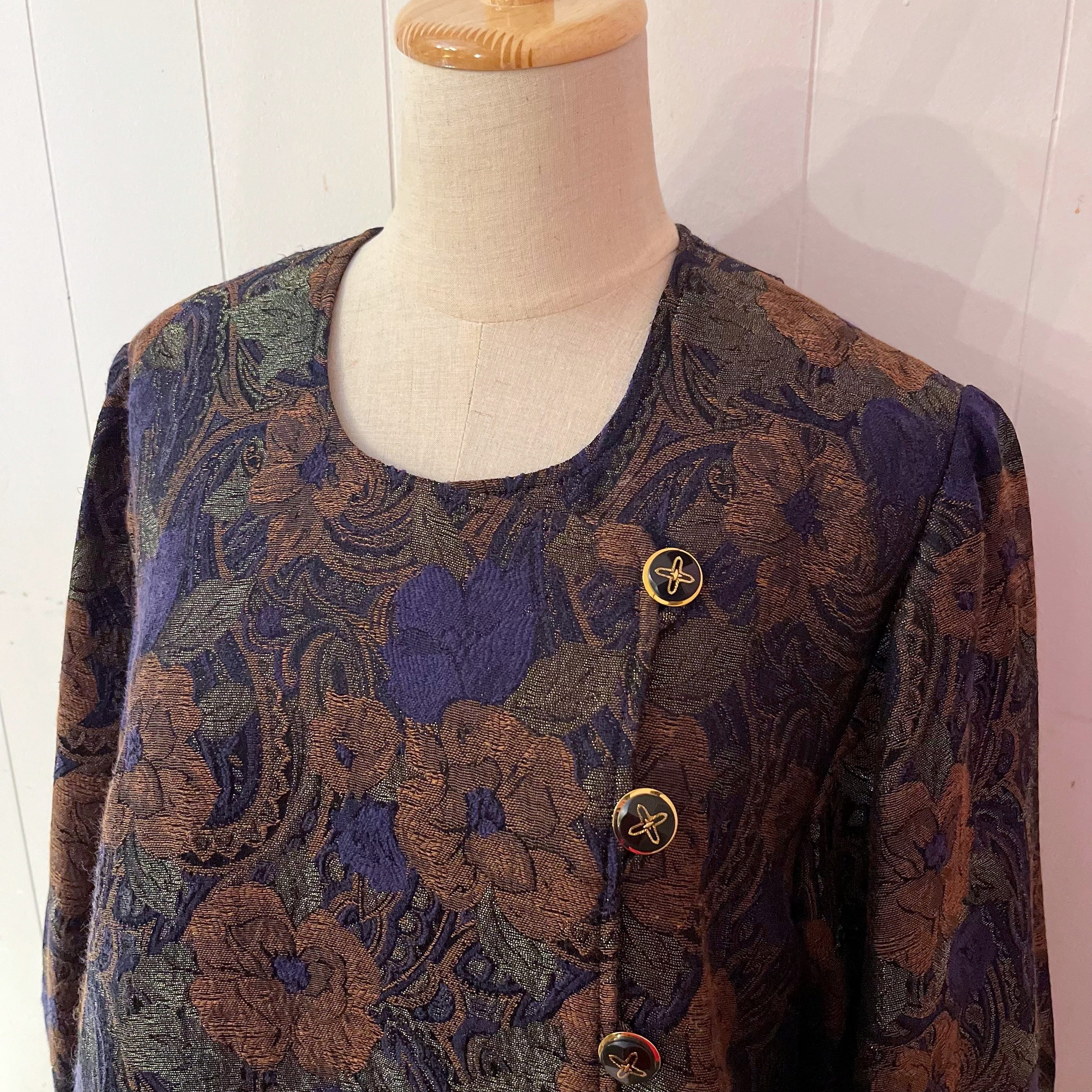 purple gold flower puff sleeve one-piece