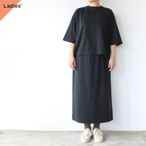 Siora ５分袖カットソー＆スカート  / Extra long cotton wide tee &  Double cloth skirt　（Black）