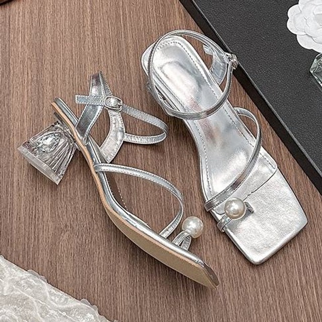 【34-40】Narrow strap clear heel sandal　M873
