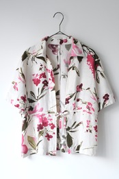 Botanical print tie-front shirt jacket