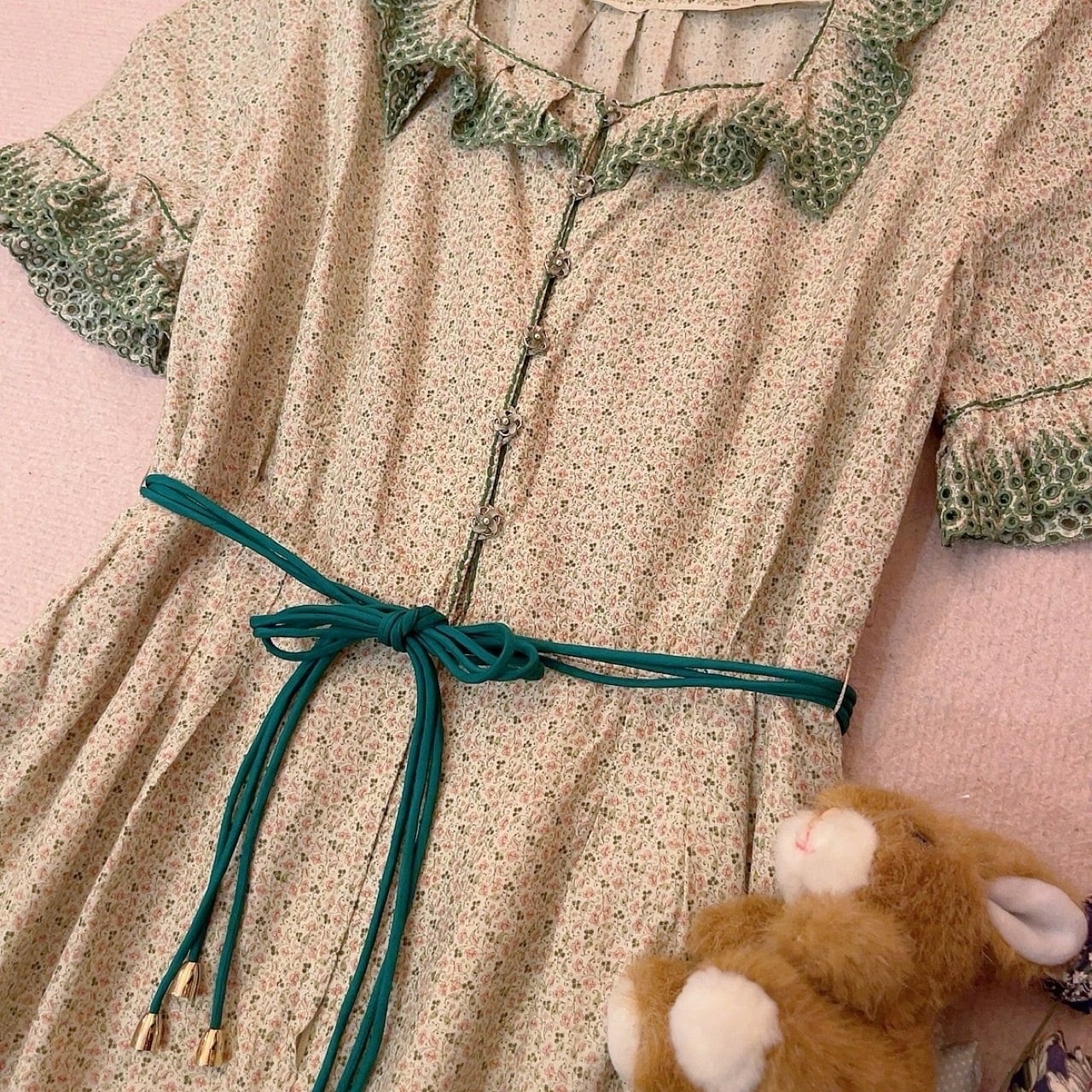 green mini flower square neck one-piece