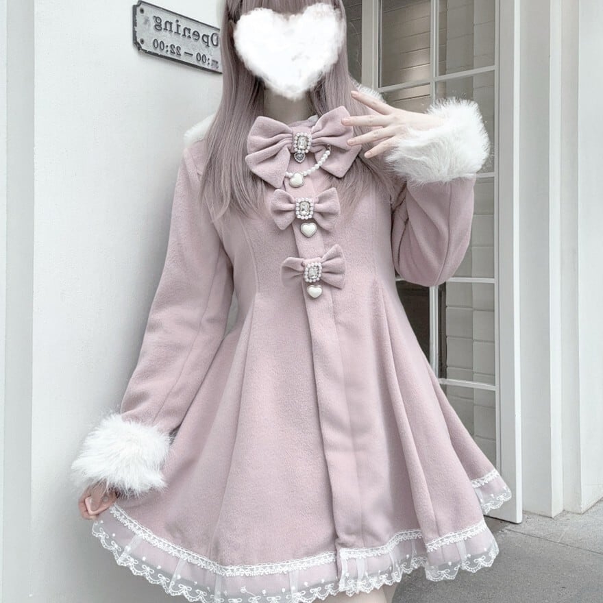 量産型 ゆめかわいい うさぎ耳コート ふんわり フェイクファー