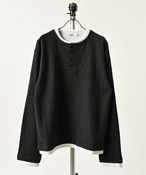 ATELANE Block Inlay + TC Jersey Fake-Layered Henley (BLK) 26A-24040