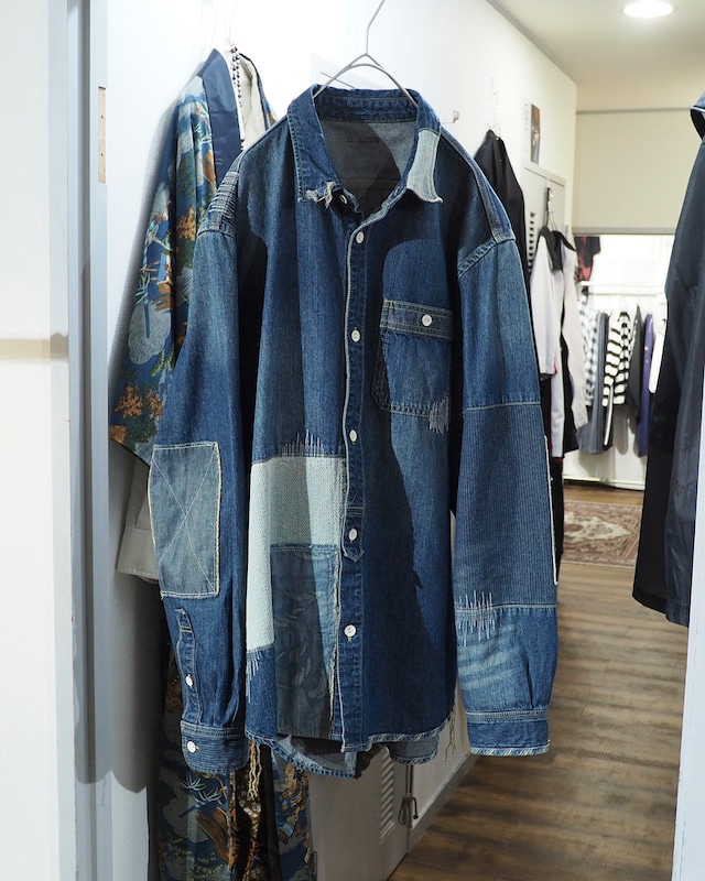 " RINAJOUR " Patchwork Re:make Indigo Denim shirt