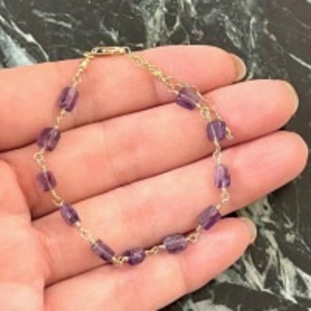 【超美石】アメジスト　ブレスレット（14金ゴールドフィルド製）