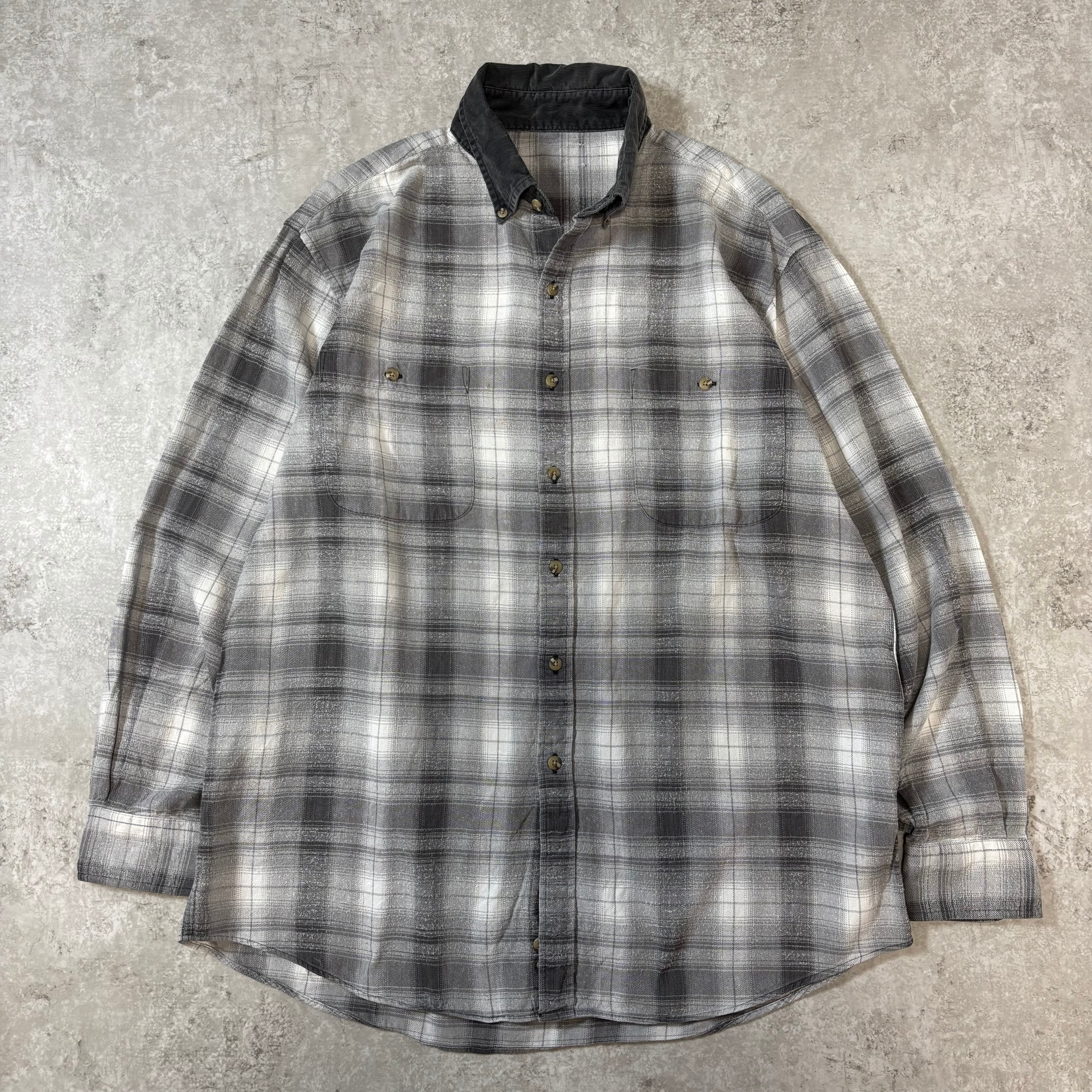 Old Ombre Check Shirt "Black×White" / オンブレチェック シャツ 長袖 白 黒