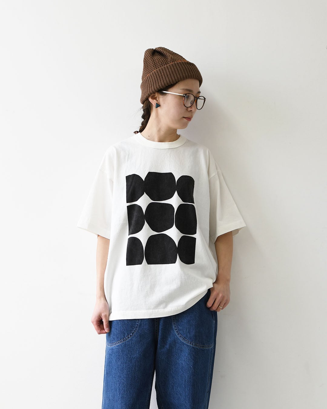 prit [プリット] 18/1空紡度詰天竺フレームドットプリントTシャツ