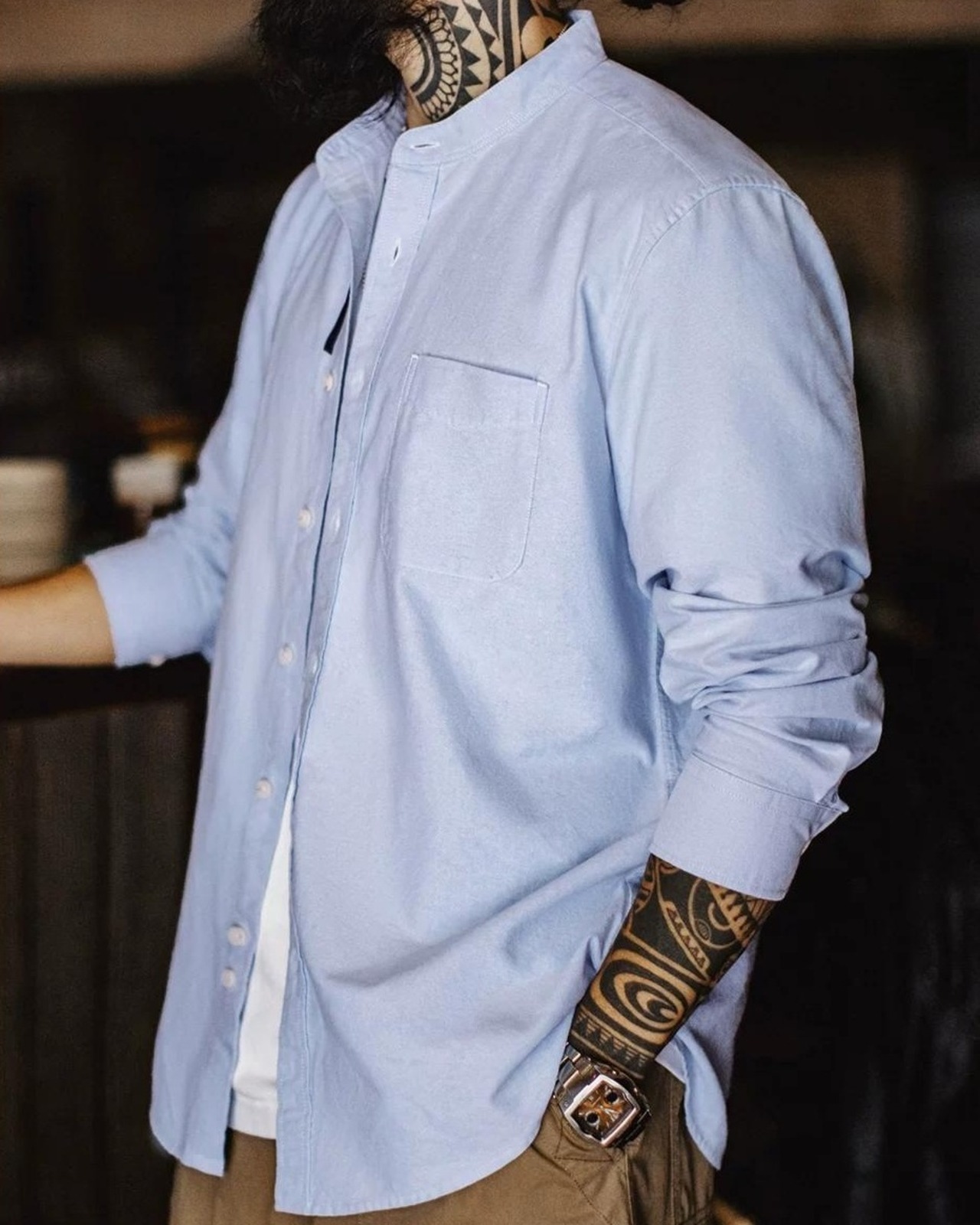 Oxford Cloth Stand-Up Collar Shirt  K0204
