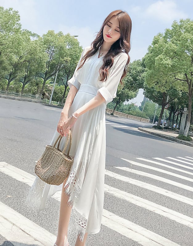 ワンピース 膝下 暗い 