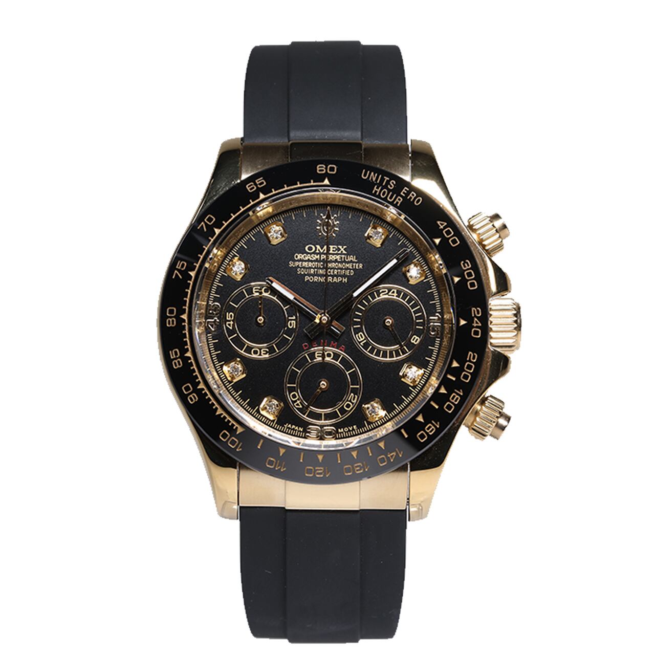 【OMEX】CHRONOGRAPH WATCH DENMA ゴールド×ブラック メンズ 男性用 日本製ムーブメント 腕時計