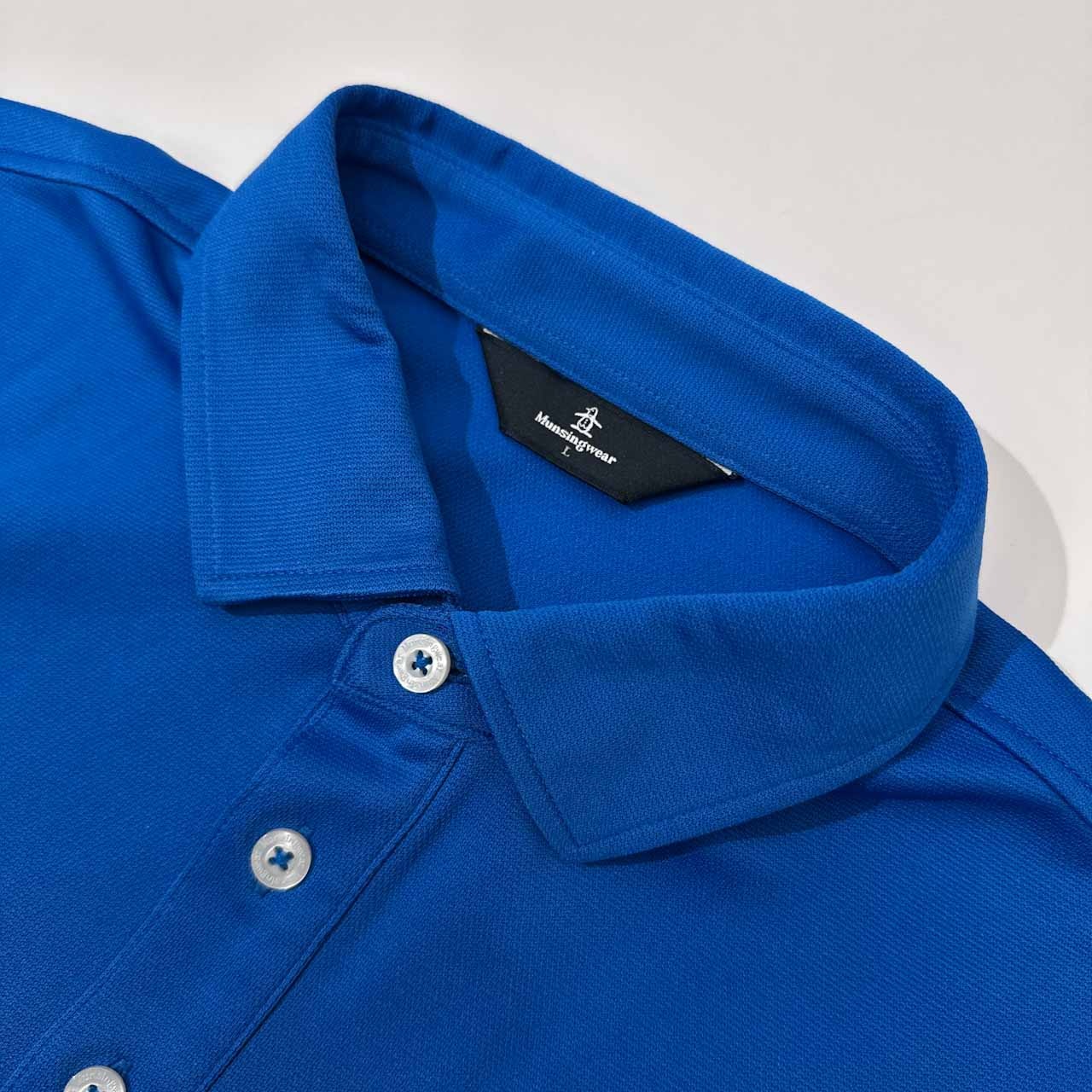 Munsingwear マンシングウェア ポケット付き ツートン ドライ 半袖 ポロシャツ サイズ L /メンズ/ゴルフ/デサント/日本製/ブルー×ホワイト