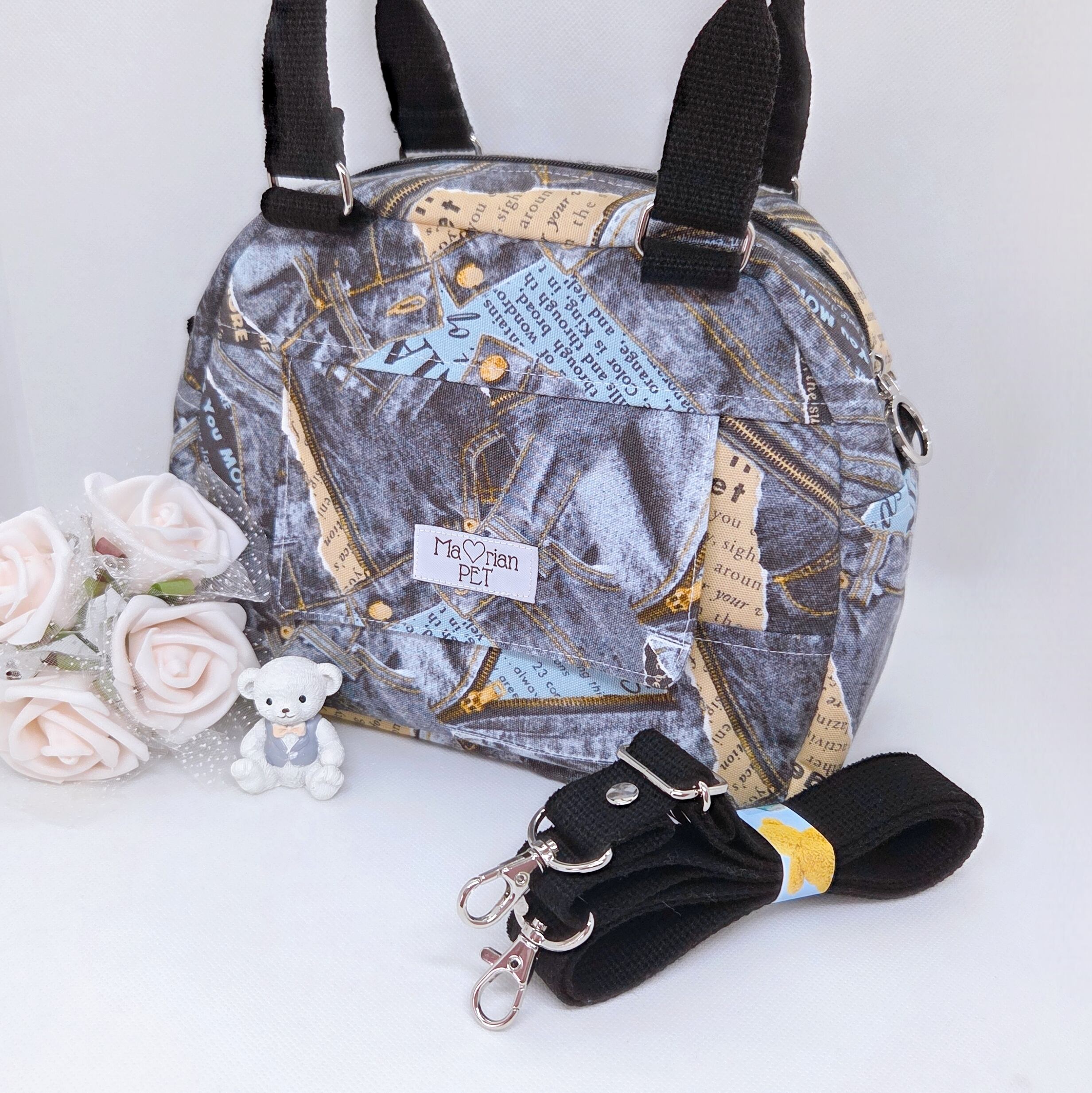 ショウガラゴバッグ♡デニム(ブラック) 多頭飼い ハンドバッグ ショルダーバッグ 2WAY お出かけポーチ