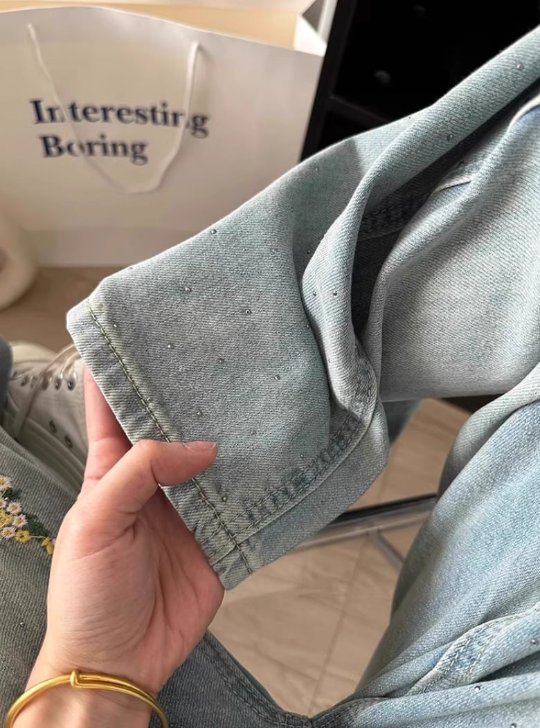 LABROS 花柄刺繍 ワイドレッグデニム　Ｌサイズ LABROS 花刺繍 ワイドレッグデニム - メルカリ