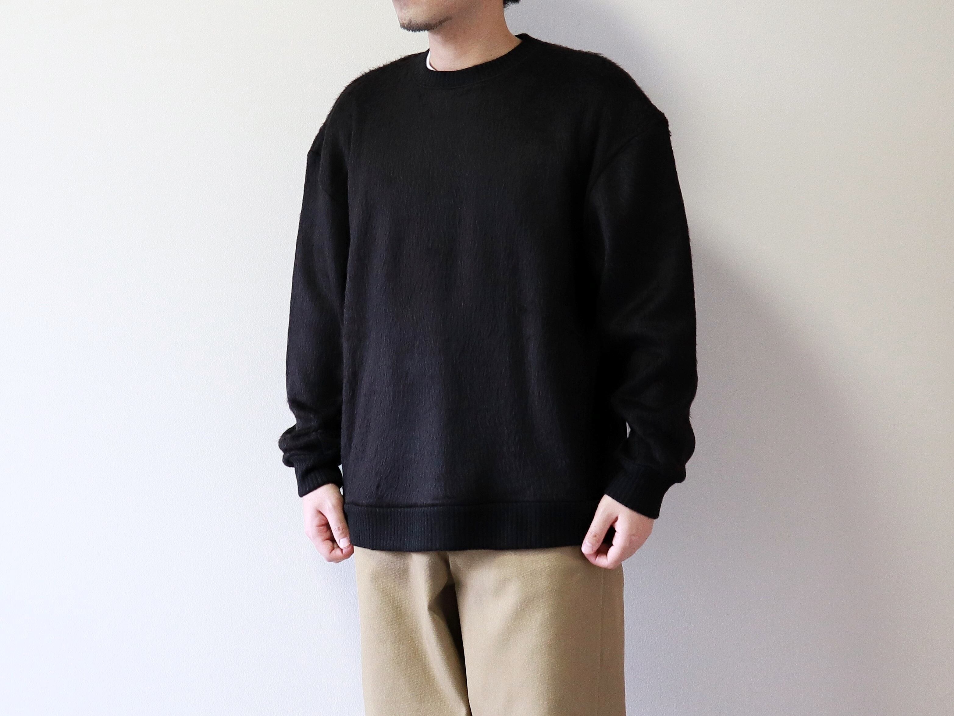 Upscape Audience /  EXLANWOOL モヘアクルーネックニットソー - BLACK