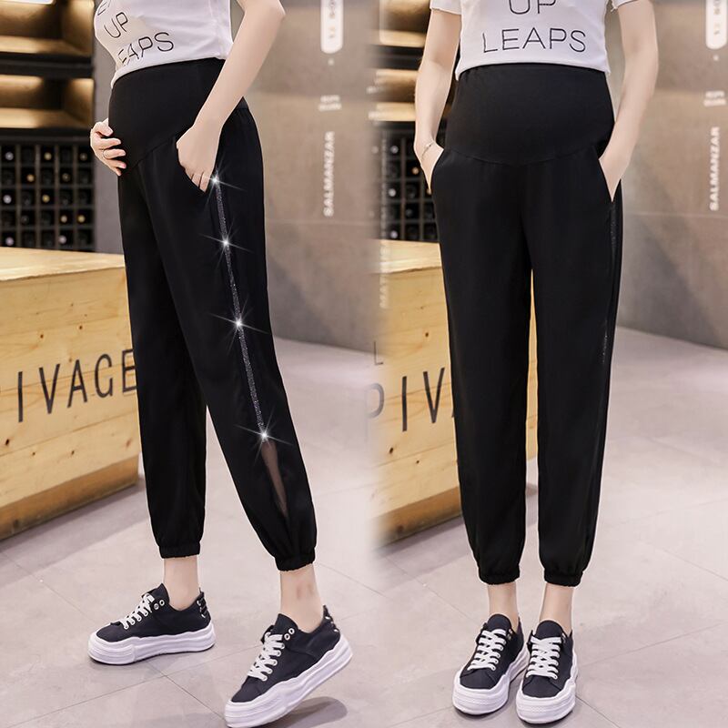 【新作】【送料無料】 マタニティウェア2019夏の薄いファッションシフォン妊娠中の腹リフトパンツ、サイドドリルハイウエストルーズマタニティパンツ-アリババ ハイウェスト サマー 夏物 expec279062419176