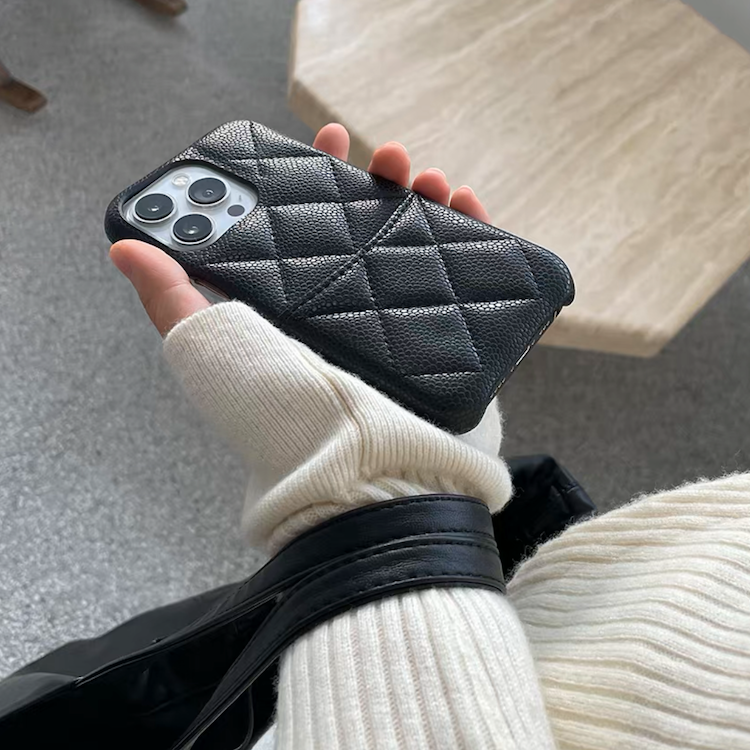 キルティングレザー♡ブラックiPhoneケース-ポケット付-【11 キルティングレザー♡ブラックiPhoneケース-ポケット付-【11