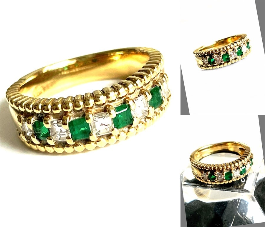 Queen Jewelry クイーンジュエリー K18YG イエローゴールド エメラルド ダイヤモンド リング 指輪