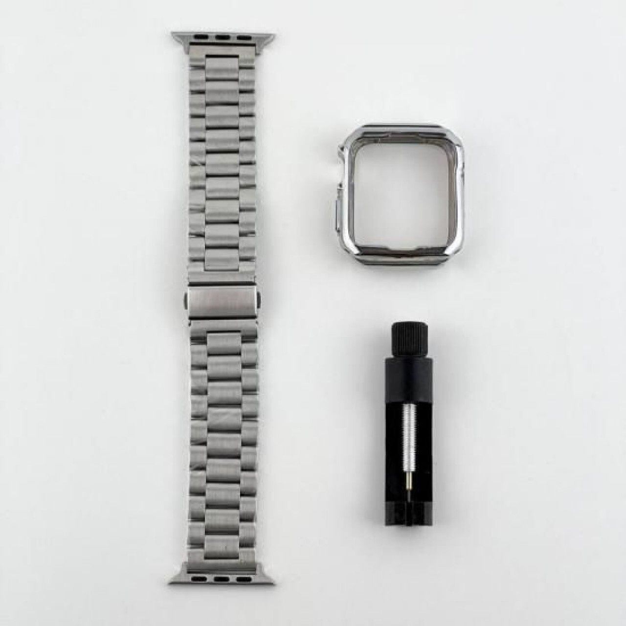 Apple Watch ステンレスバンド シルバー 42/44/45mm フェイスカバーセット TPU アップルウォッチ