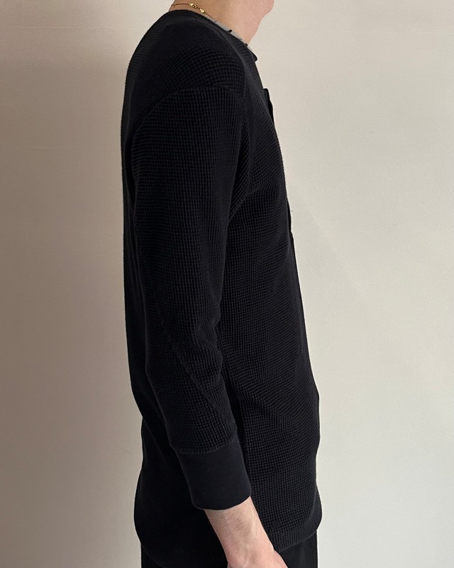 【wjk】cropped sleeve henley neck top