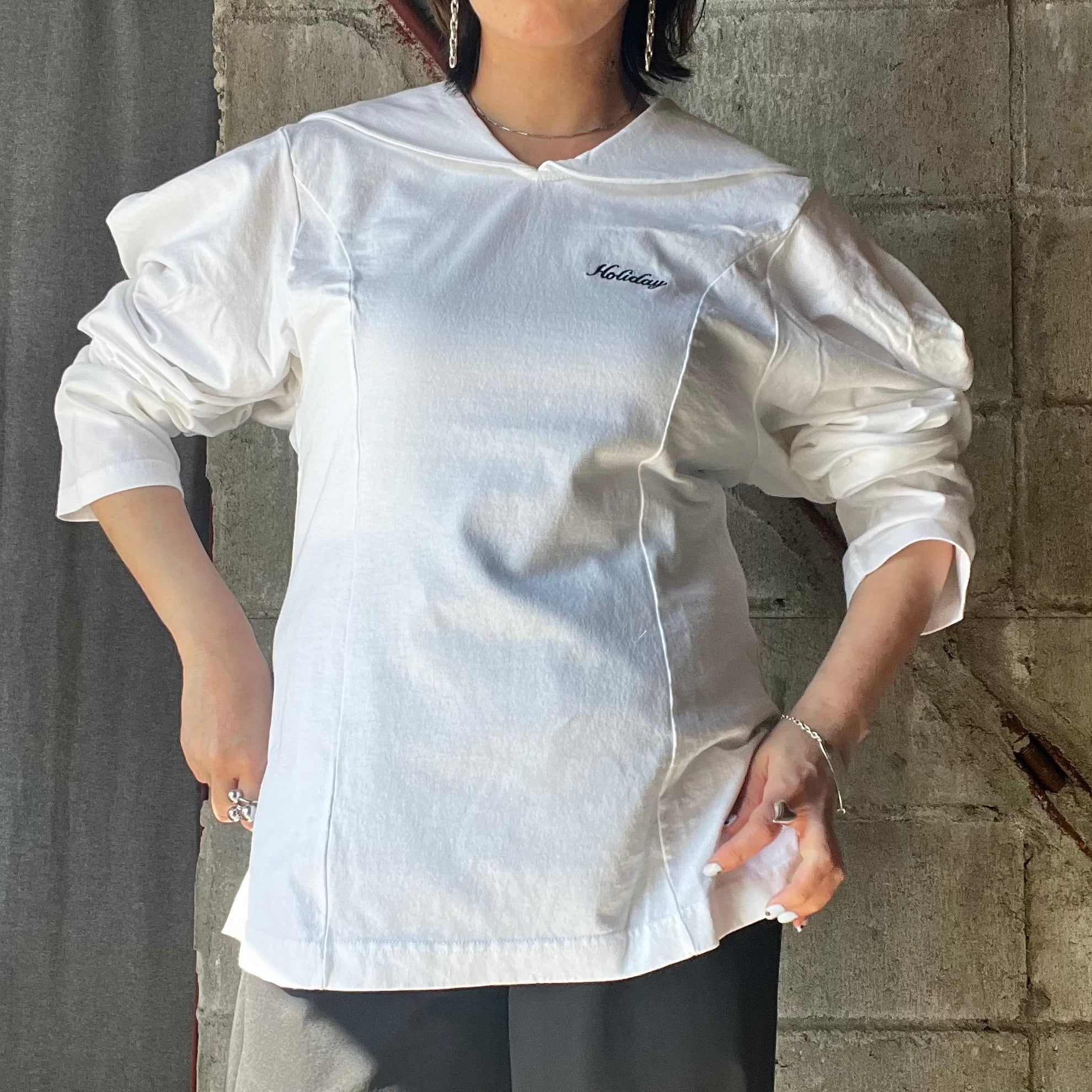 HOLIDAY】 SUPER RIB PADDED SHOULDER CREW-NECK L/S TOPS（TULIP） | olaf